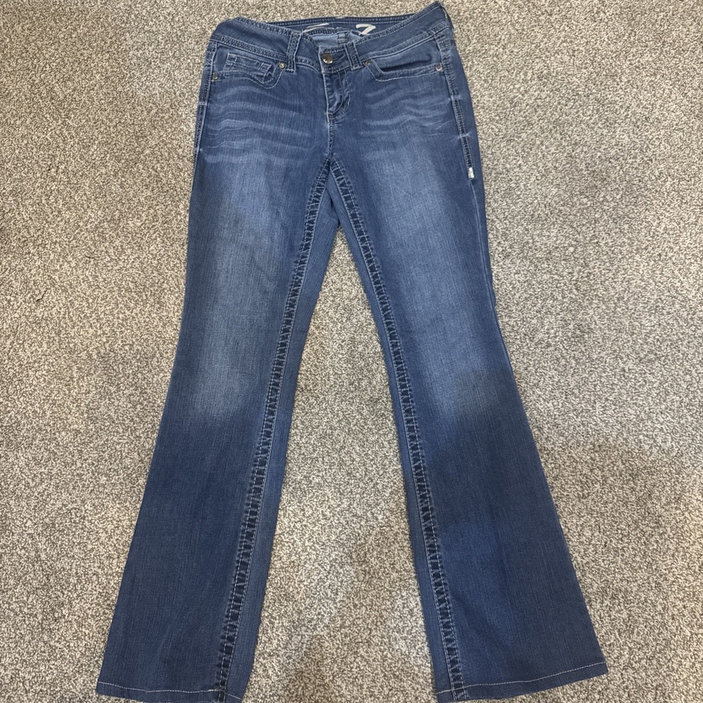 Seven7 Womens Blue Boot Cut Jeans Size 8 Mid Rise Medium Wash Sequin‎ Y2K